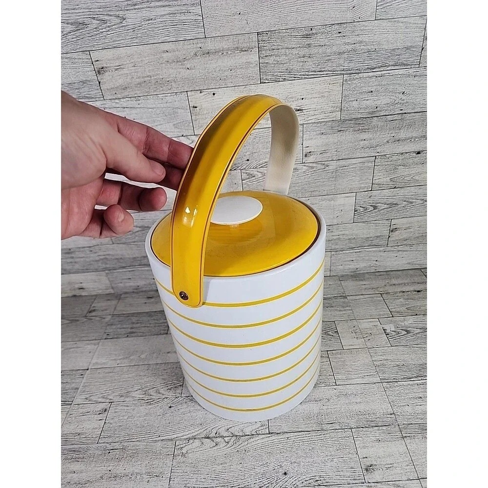 Vintage MCM Georges Briard Ice Bucket Yellow Orange w/ Lid 9